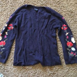 American eagle sweater with floral stitching on sleeves